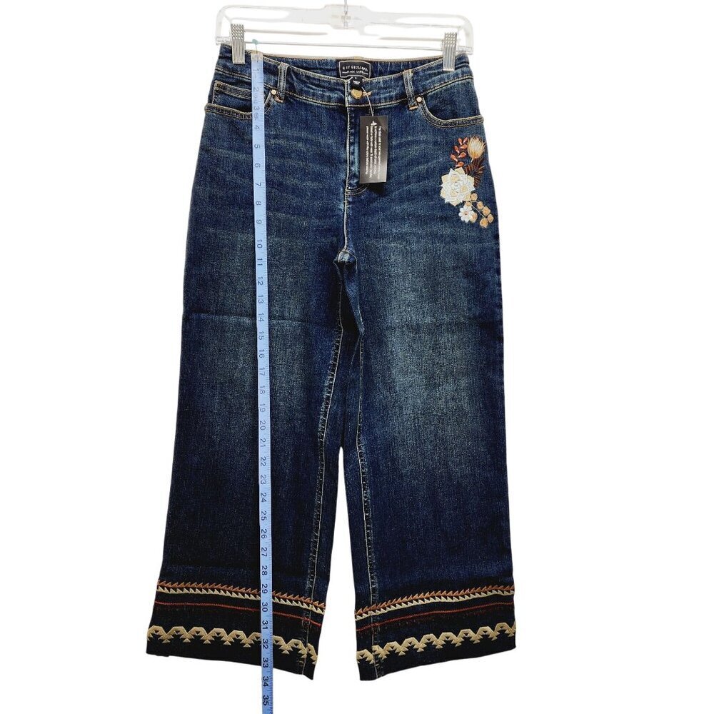 Guy Giuliana Embroidered cropped Ankle Leg Jeans Size 4 Dark Blue - Picture 4 of 15